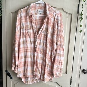 American Eagle Women’s Flannel Button Up Oranger Size Medium Oversized